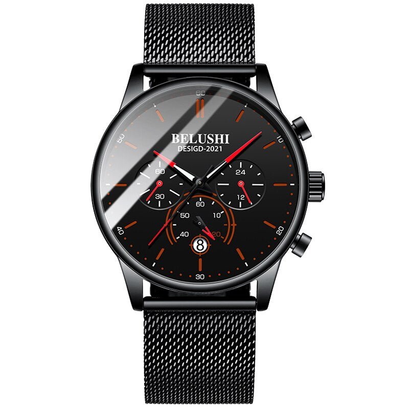 BELUSHI Watch Men Luxury Brand Famous Male Watch Black Watches Ultra Thin Milan Belt Stainless Steel Quartz Men Wrist Watch - Ejalahshop