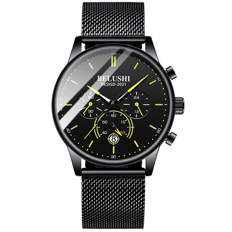 BELUSHI Watch Men Luxury Brand Famous Male Watch Black Watches Ultra Thin Milan Belt Stainless Steel Quartz Men Wrist Watch - Ejalahshop