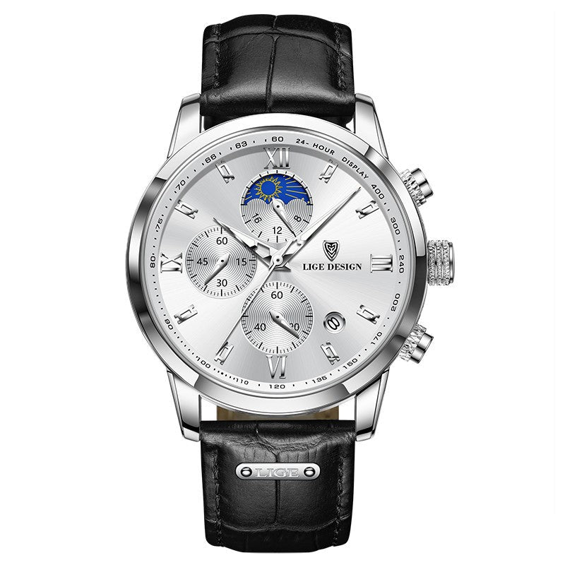 Montre Quartz LIGE Chronographe Moonphase – Homme - Ejalahshop