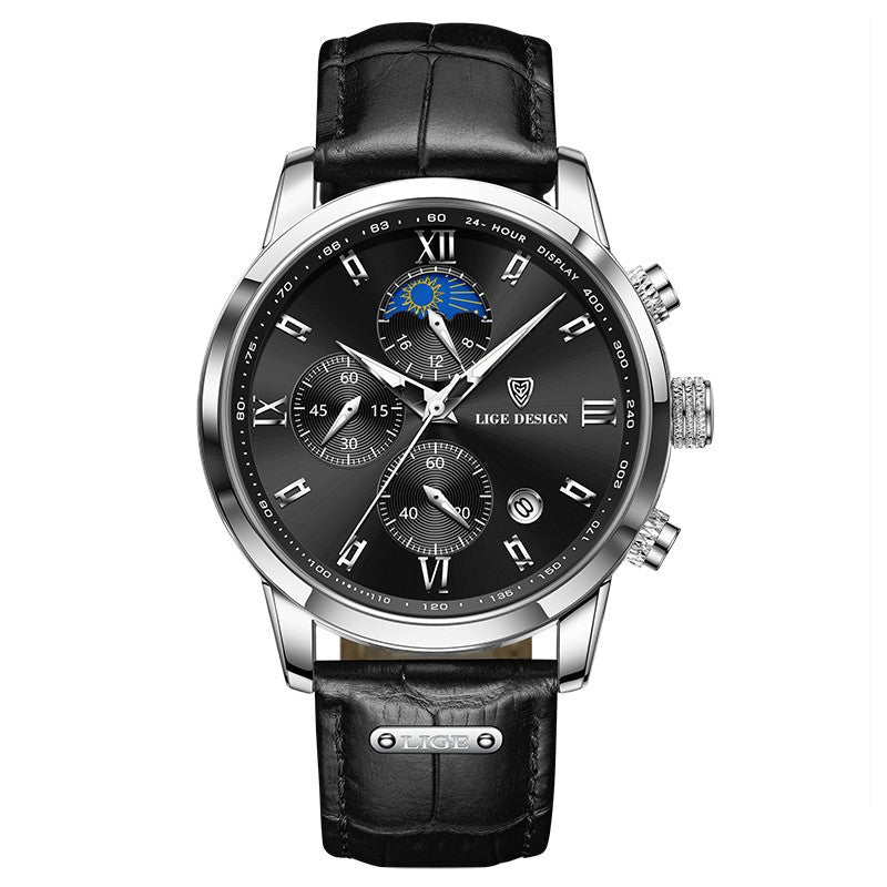 Montre Quartz LIGE Chronographe Moonphase – Homme - Ejalahshop