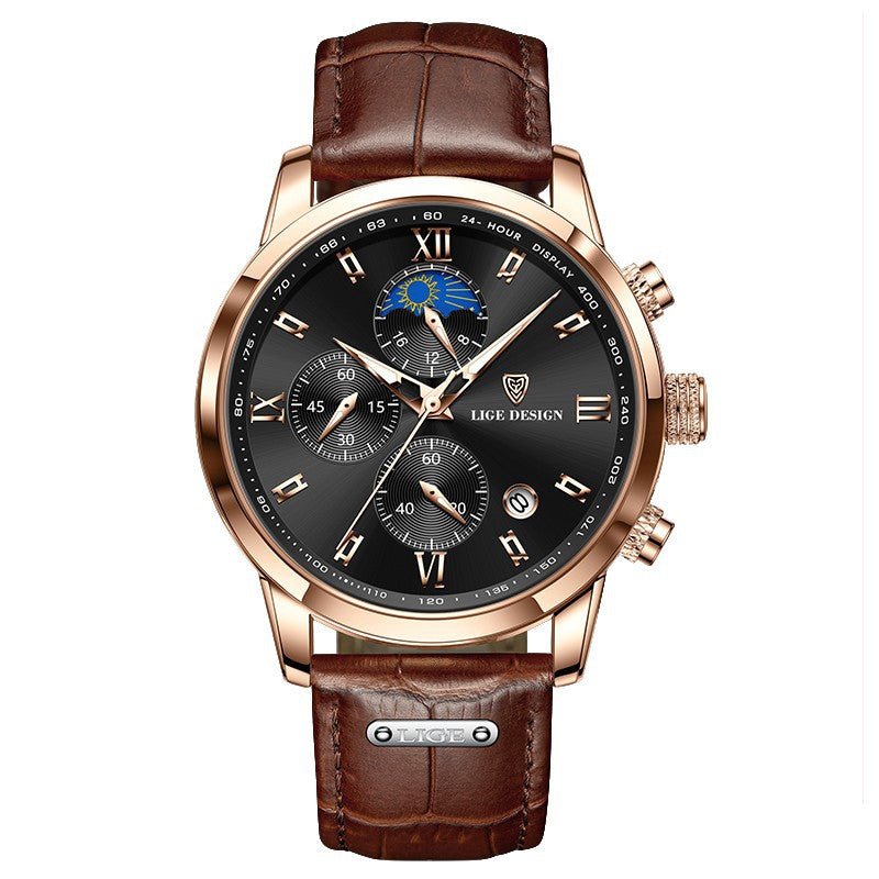 Montre Quartz LIGE Chronographe Moonphase – Homme - Ejalahshop