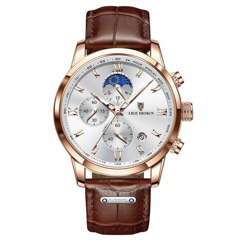 Montre Quartz LIGE Chronographe Moonphase – Homme - Ejalahshop