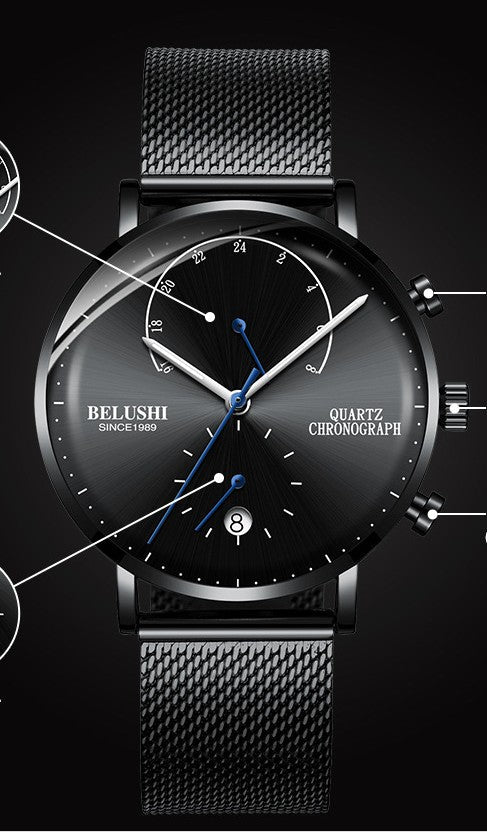 Quartz Watch Men Watches Modern Chronograph Men Watch Leather Strap Watches Man Imitation Luxury Belushi Men'S Sports Watch - Ejalahshop