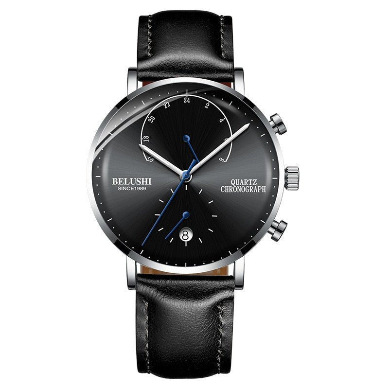 Quartz Watch Men Watches Modern Chronograph Men Watch Leather Strap Watches Man Imitation Luxury Men'S Sports Watch - Belushi 537 SILVER - Ejalahshop