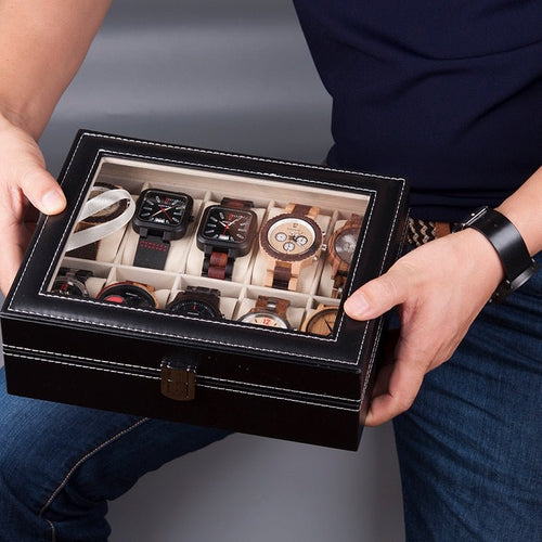 Watches Display Box Organizer Storage Box Leatherette Wrist Watch Holder Jewelry Display Case - Ejalahshop