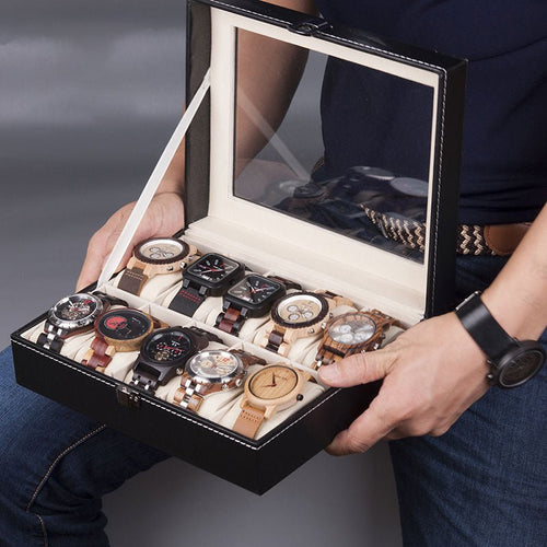 Watches Display Box Organizer Storage Box Leatherette Wrist Watch Holder Jewelry Display Case - Ejalahshop